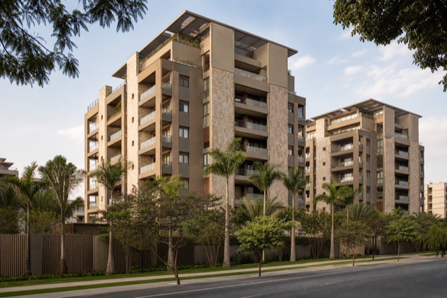 Empreendimento residencial contemporâneo entre jardins tropicais